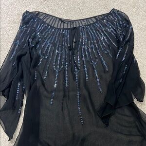 BCBGMaxAzria Black and Silver Sequin 3/4 Sleeve Blouse